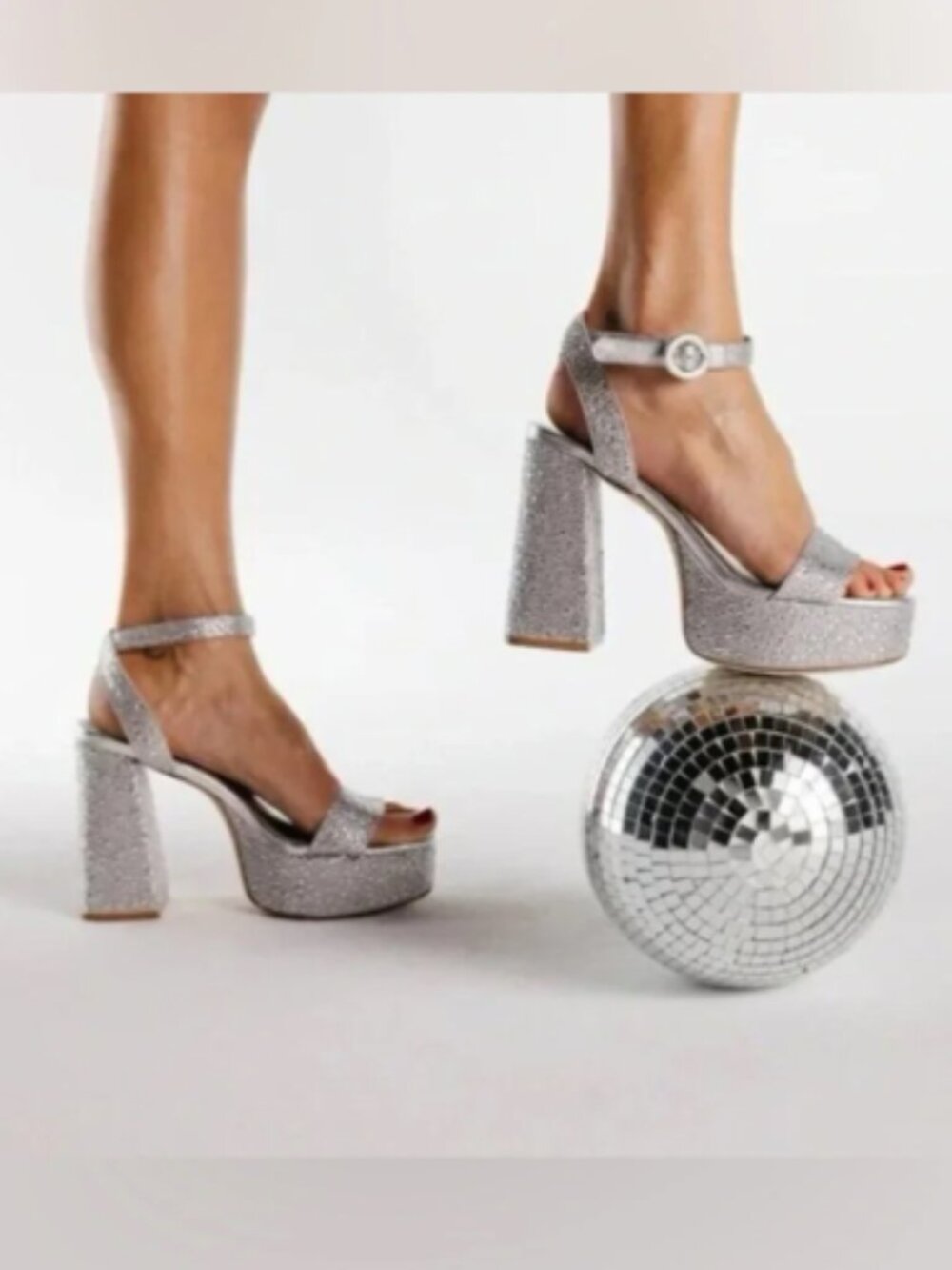 NEW Larroude Dolly Silver Crystal Platform Sandal Heels Size 9.5